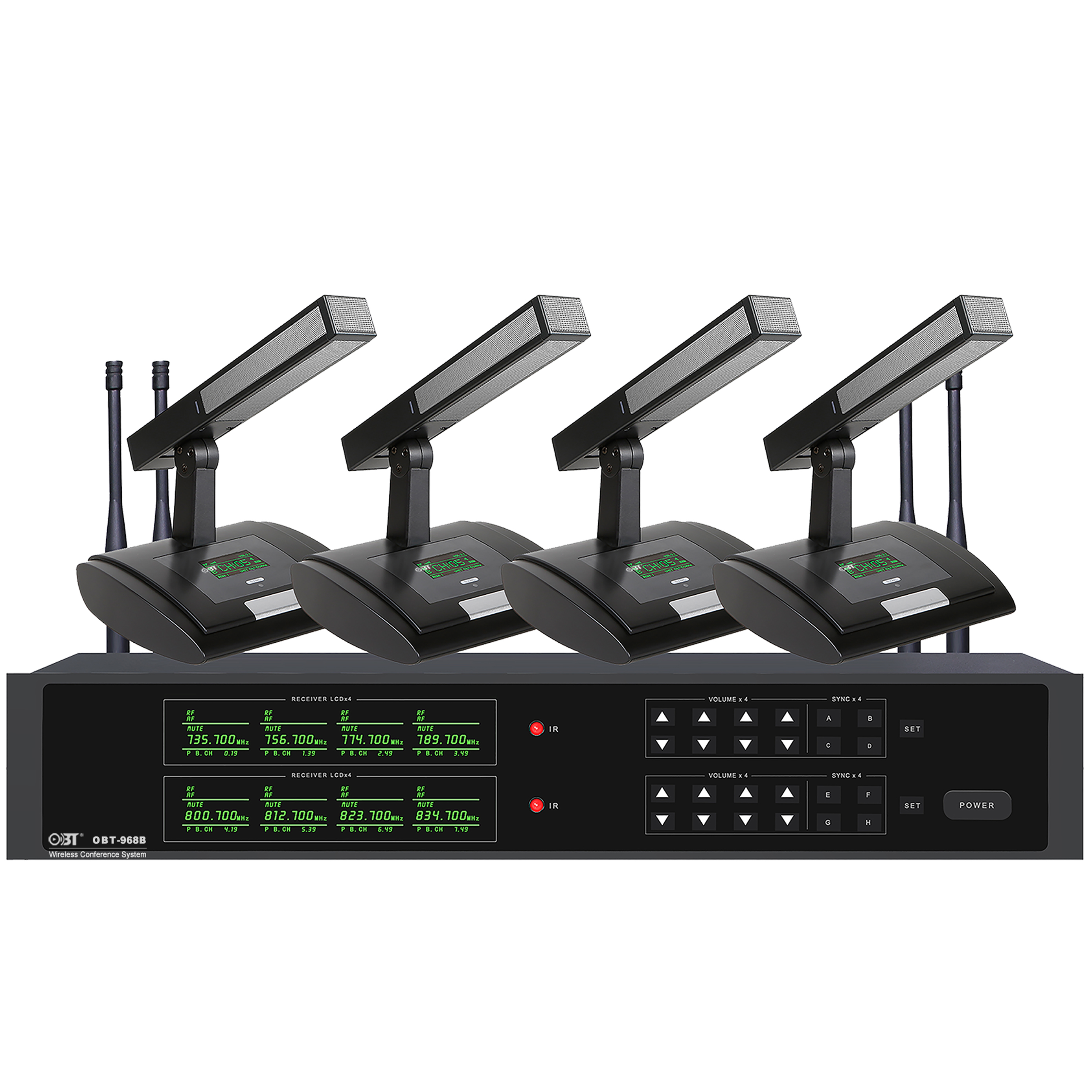 U段無線會議系統一拖八無線話筒套裝規格 OBT-968B